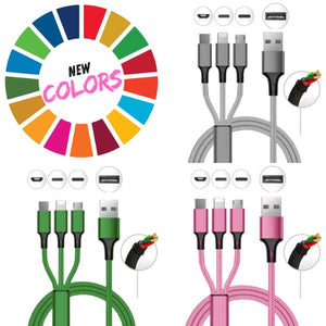 Charge in Style: Our Best-Selling 10-Foot 3-in-1 Cable Now in Pink, Grey, and Forest Green